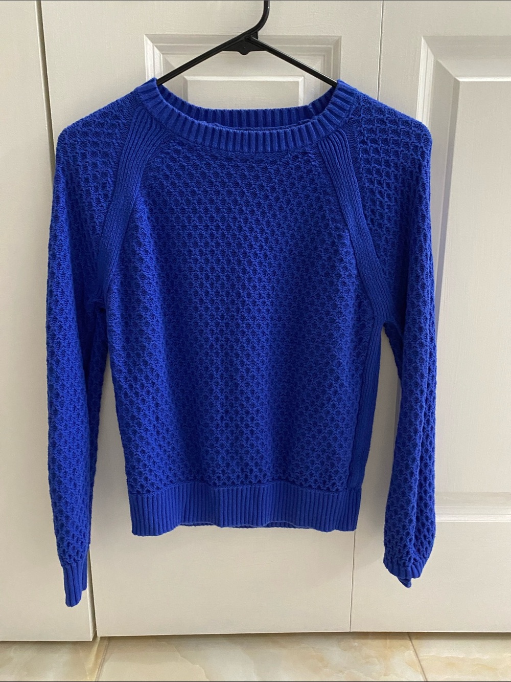 LOFT Women's Textured Crewneck Sweater in Cobalt Blue
